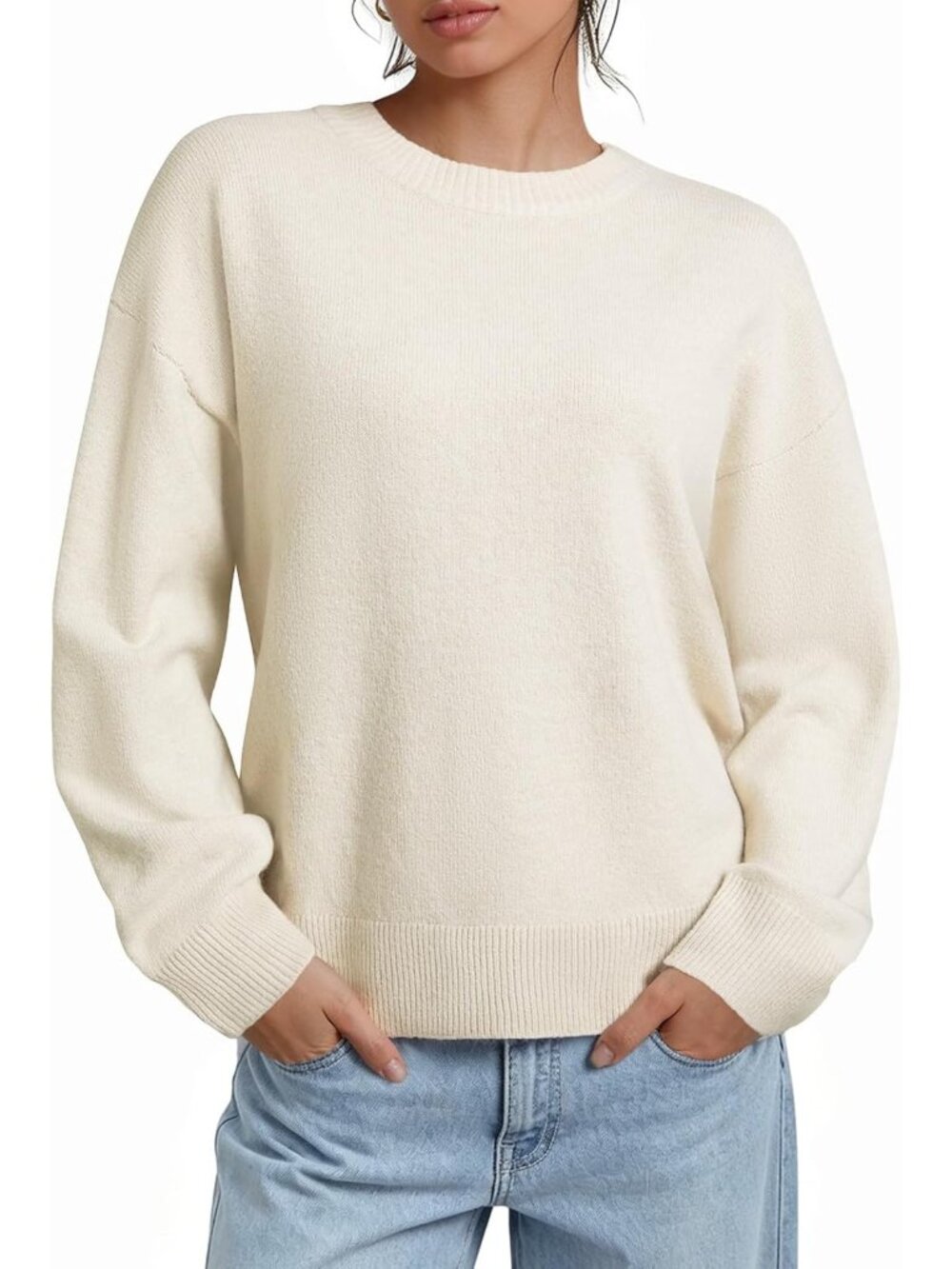 Cozy Women's Batwing Sleeve Crew Neck Sweater - Casual Loose Fit Knit Top